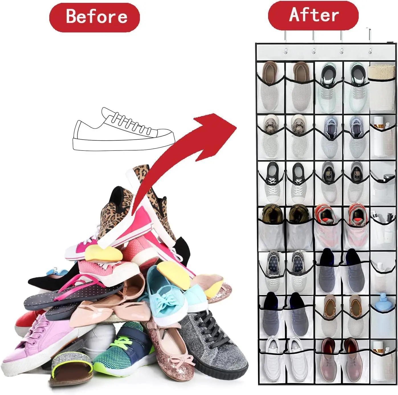 

C2 1pc Over The Door Shoe Organizer Hanging Closet Holder Hanger Storage Bag Rack With 24 Large Mesh Pockets Home Organization