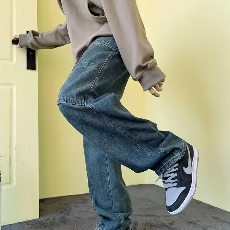 S-3XL Jeans Heren Losse Amerikaanse stijl Vintage High Street Gewassen denimbroek All-match Chic Ins Hip Hop Herfst Populair College