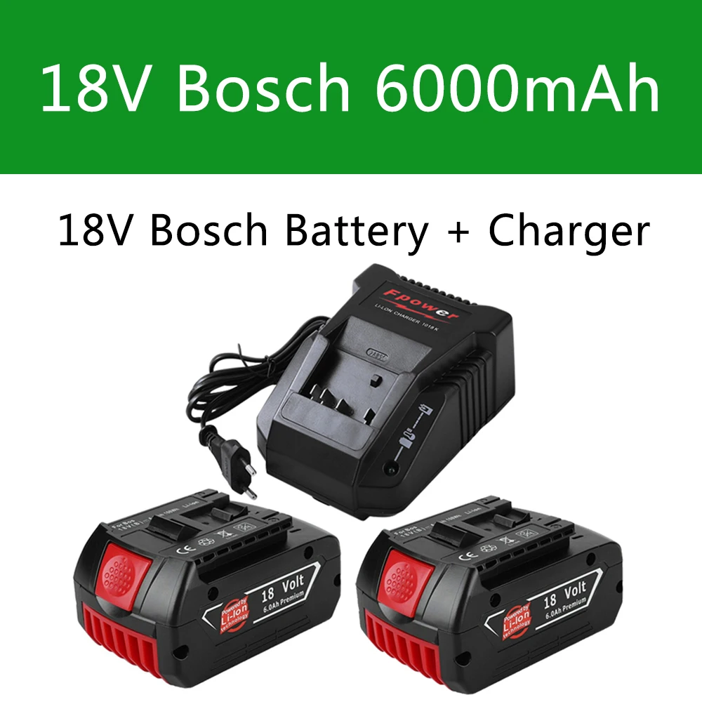 18V BatteryBosch 6.0Ah for Bosch Electric Drill 18V Rechargeable Li-ion Battery BAT609 BAT609G BAT618 BAT618G BAT614 Charger