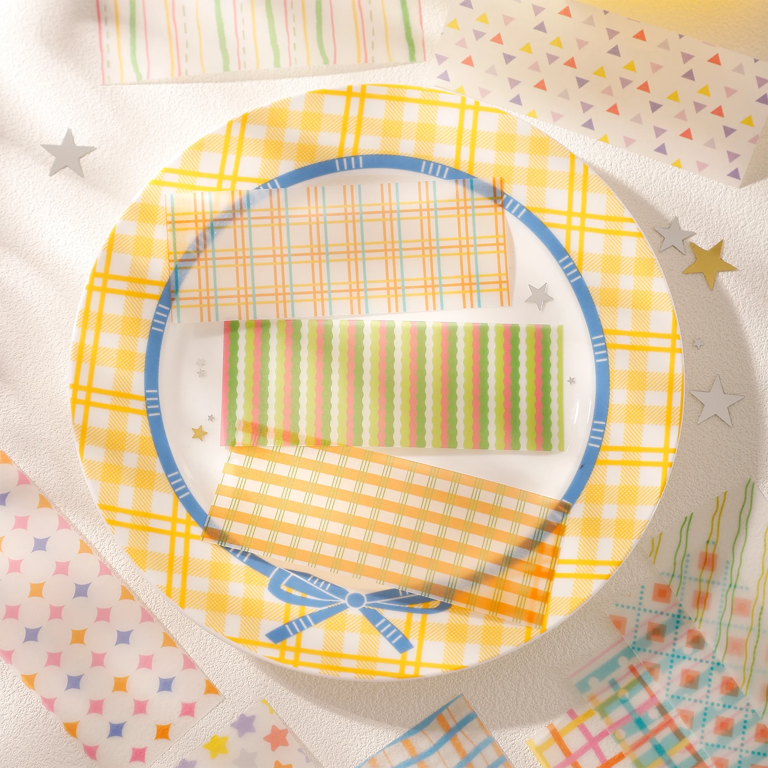 28PCS Vellum & Washi Paper Plaid Stickers Colorful Checkered Decor for Journal Scrapbooking