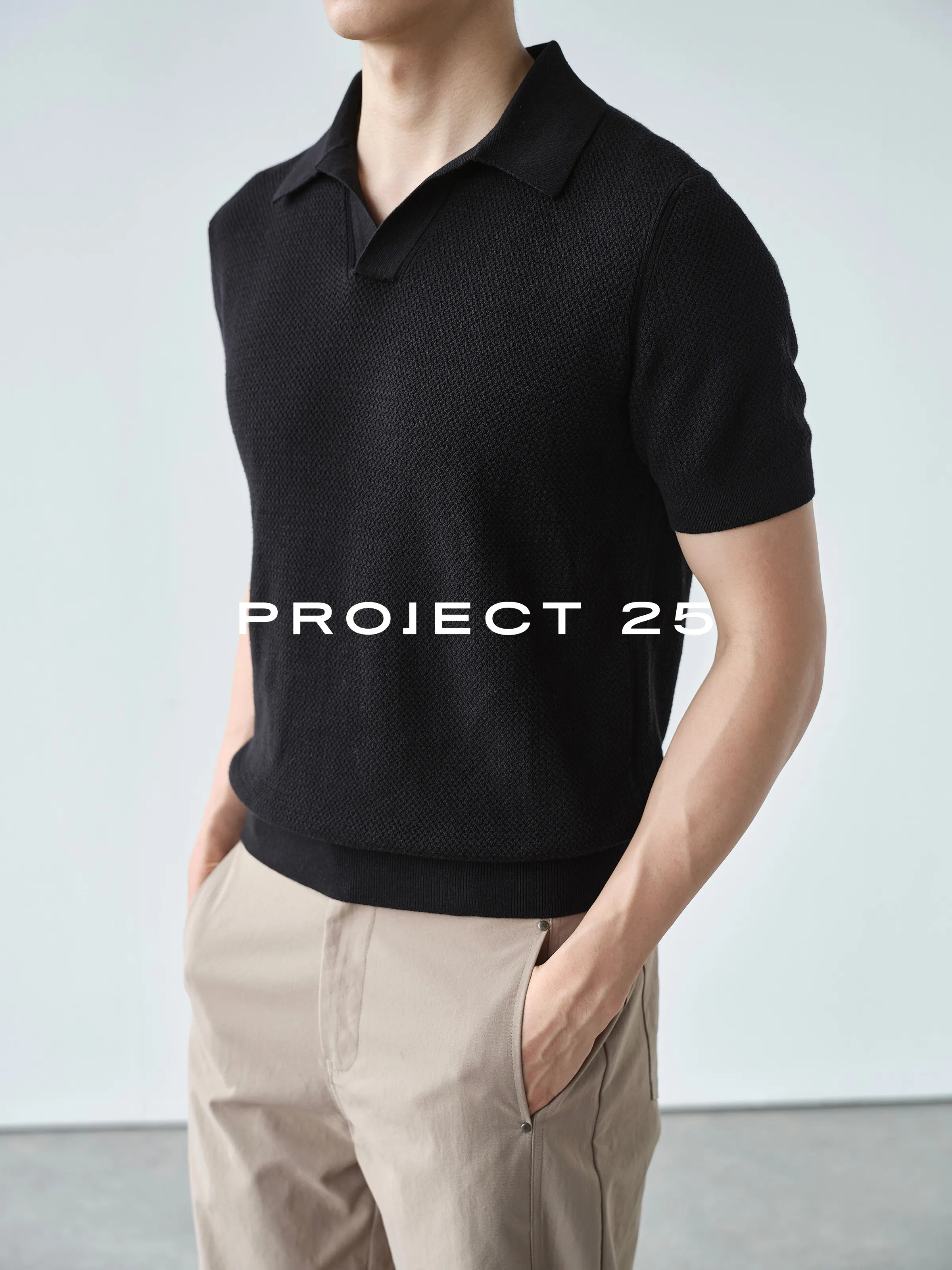 PROJECT 25 Men Double Strand Cotton Pineapple Knit Old Money Seagull Collar Polo Shirt Short Sleeve