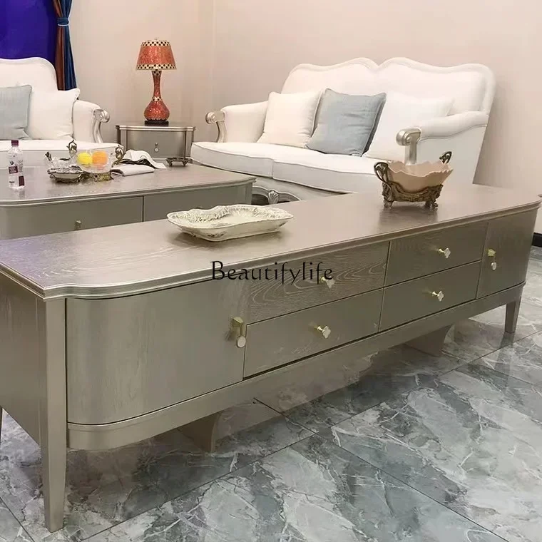 

2 yj15 American light luxury solid wood TV cabinet neoclassical model room furniture postmodern living room