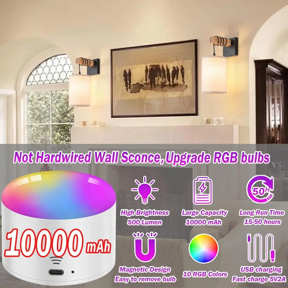 زوج من شمعدانات الحائط LED اللاسلكية مع لمبات RGB القابلة لإعادة الشحن وجهاز تحكم عن بعد، قابلة للتعتيم لديكور المنزل #2