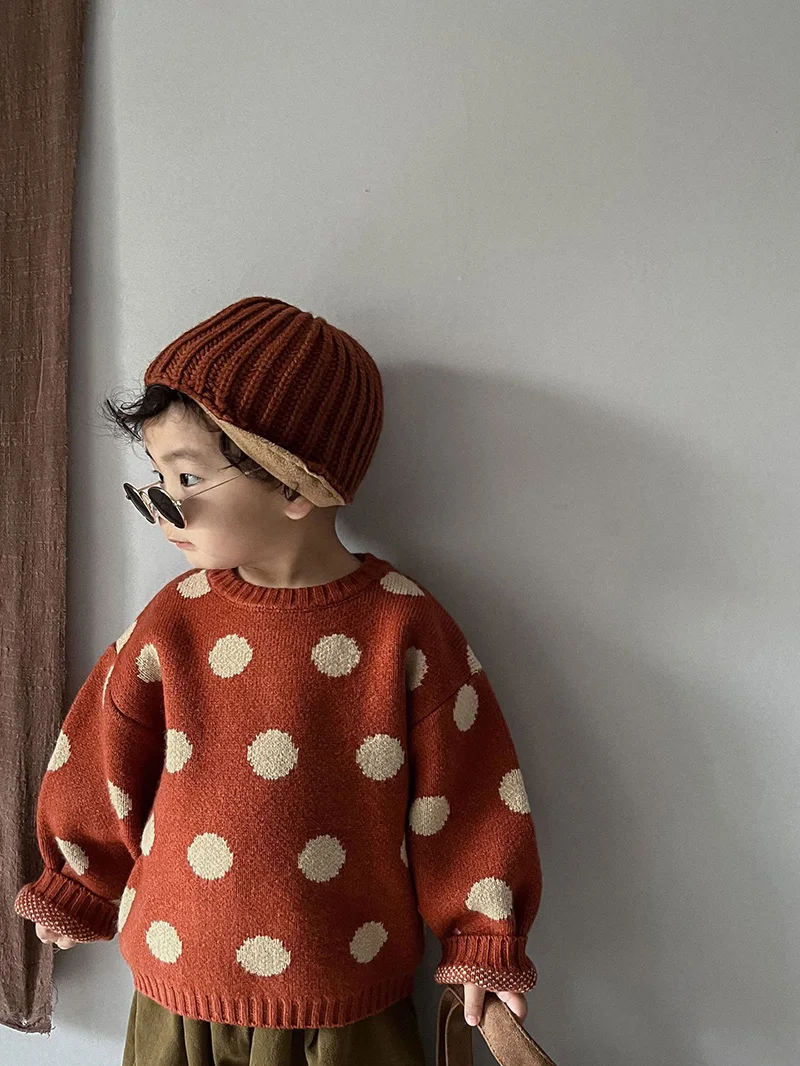 MILANCEL Herbst Winter Vintage Look Kinder Jungen Pullover Polka Dot Mädchen Strickwaren Outwear Jungen Pullover für 1-6Y – Detail 2