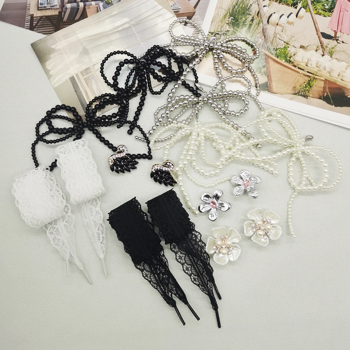 6 قطعة أربطة الحذاء الدانتيل ديكور الباروك فو اللؤلؤ القوس الأحذية المعلقات زينة زهرة رباط الحذاء مقاطع اكسسوارات سوان أبازيم الأحذية