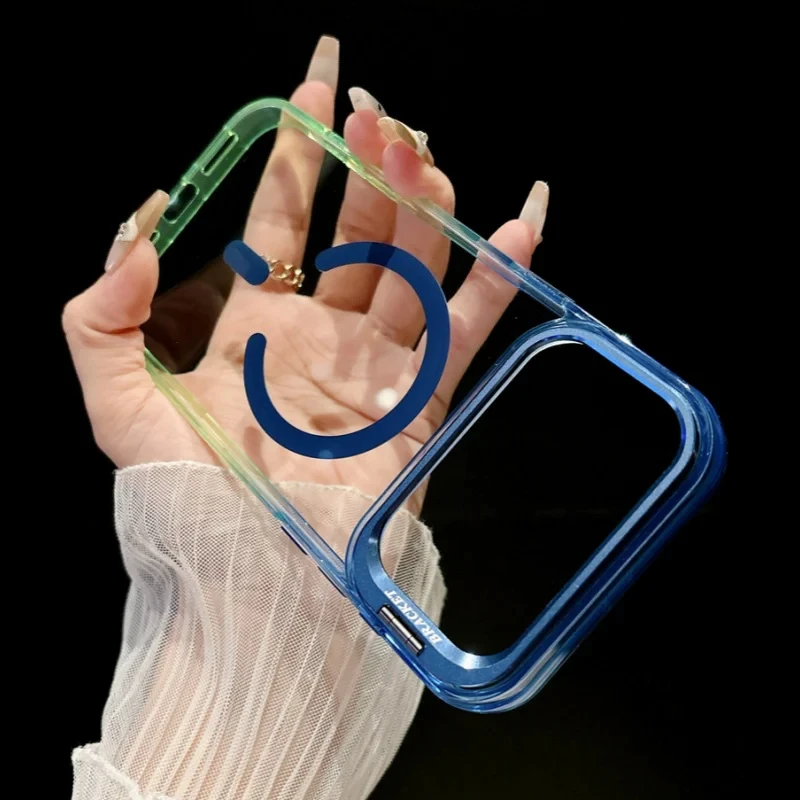 

Подставка для объектива, градиентный прозрачный чехол с магнитным кольцом для iPhone 17, 16, 15, 14, 13, Pro Max, чехол для беспроводной зарядки Magsafe