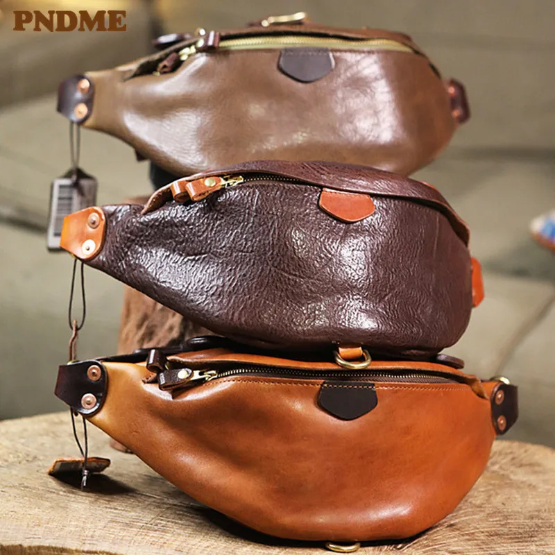 Casual high-quality genuine leather men\'s chest bag outdoor daily crossbody bag handmade sports real cowhide shoulder bag