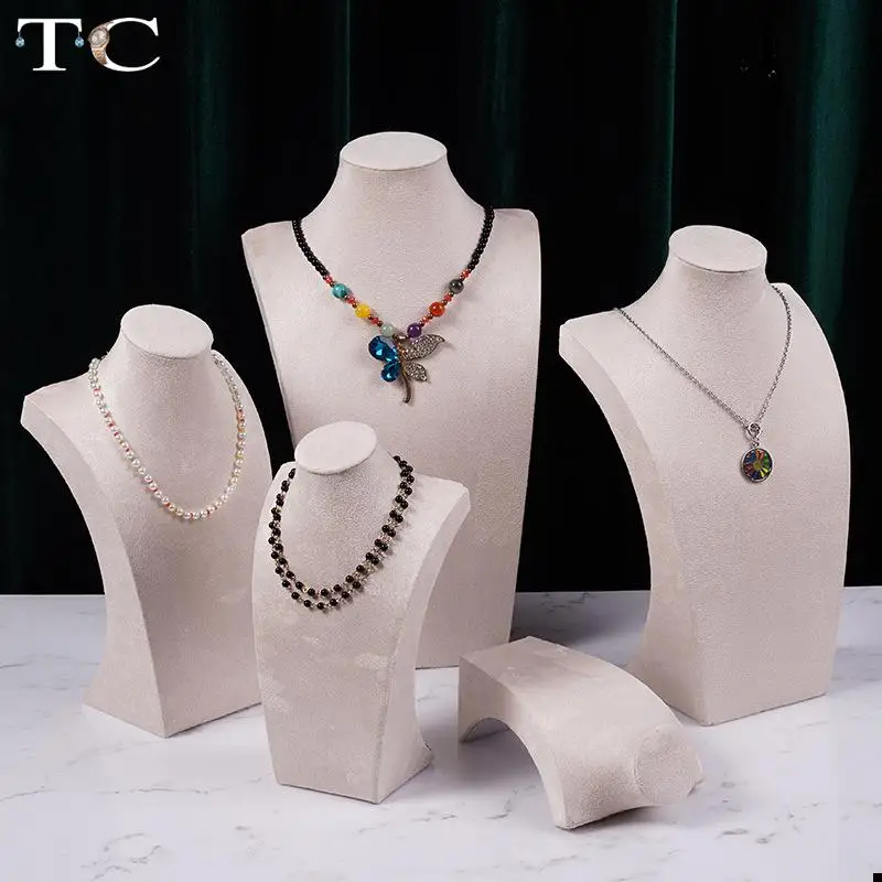 

Luxurious Beige Fabric Jewelry Display Mannequin Essential Necklace Display Stand for Jewelry Stores Available In Multiple Sizes