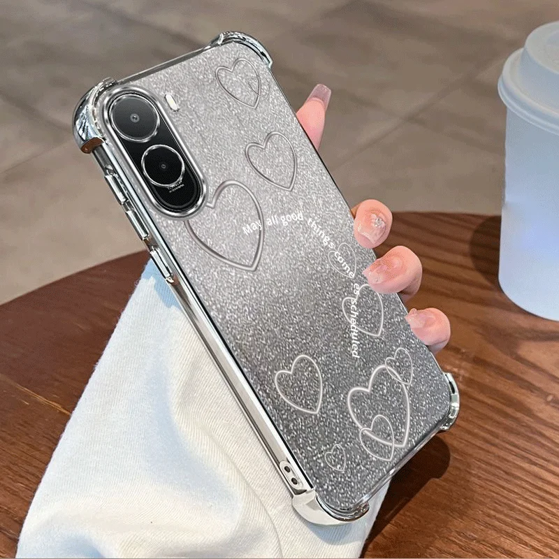 Funda protectora con revestimiento brillante para Xiaomi Redmi A7 Pro 4G, Fundas de TPU flexibles a prueba de golpes con patrón de corazón amoroso en las cuatro esquinas