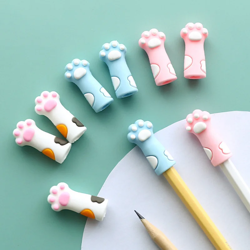 5pcs Cute Cat Paw Pencil Cap Silicone Neutral Pen Cover School Students Supplies Soft Rubber Pencil Protector