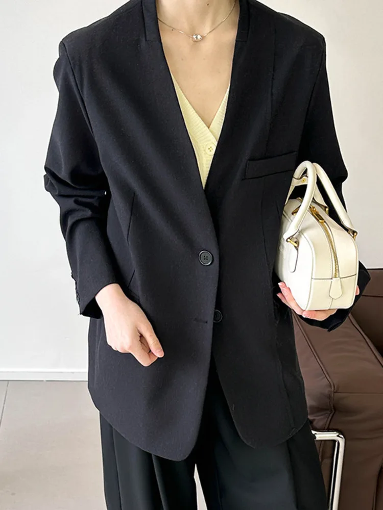 ZMEENNA Blazer léger à col en v pour femme ouvert sur le devant décontracté couleur unie mélange de lin vêtements d'extérieur avec poches pour l'automne ZM3801