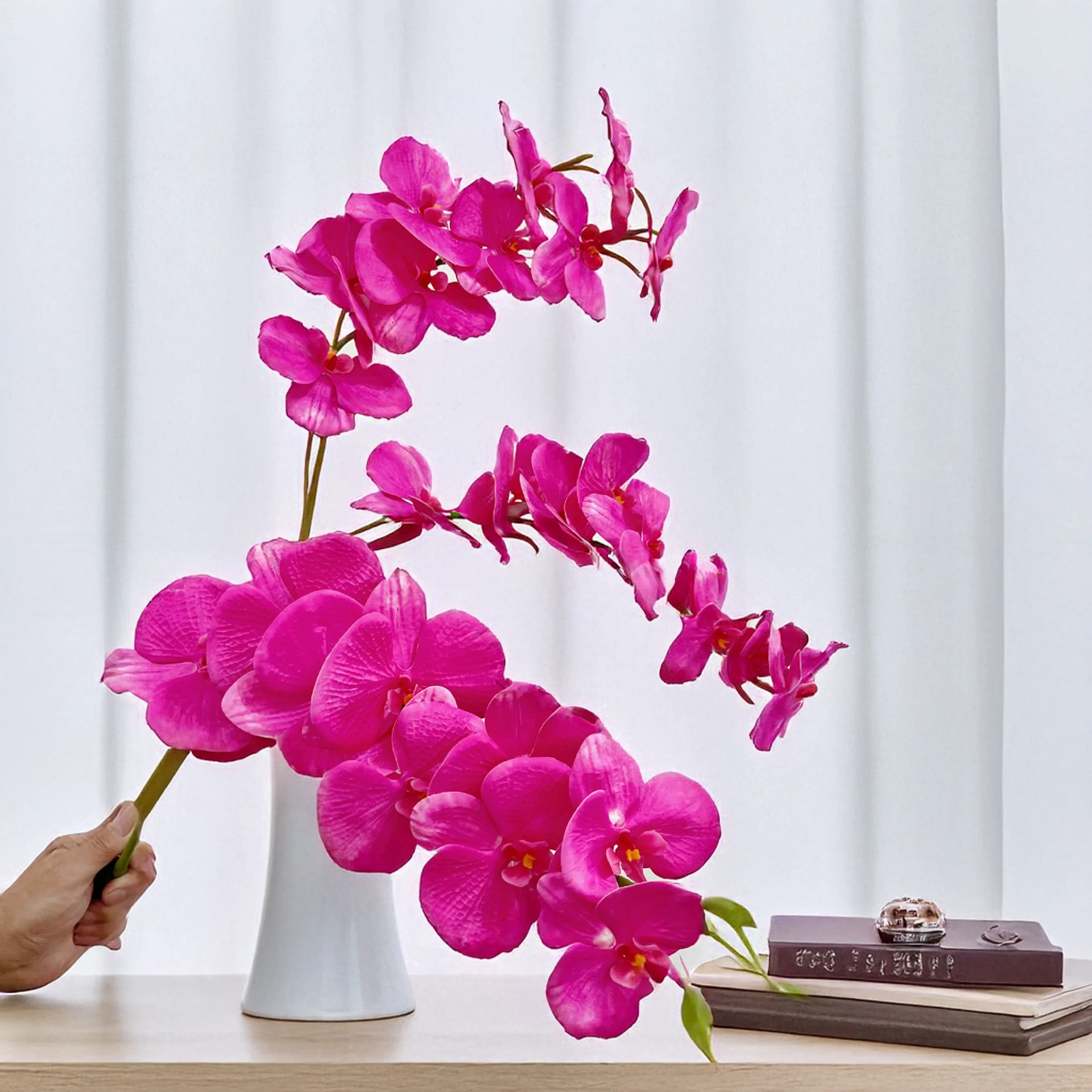 Fleurs artificielles Phalaenopsis 35 pouces, 9 têtes, fausses fleurs, décoration de maison, Arrangement de mariage, affichage de Table, accessoire de photographie