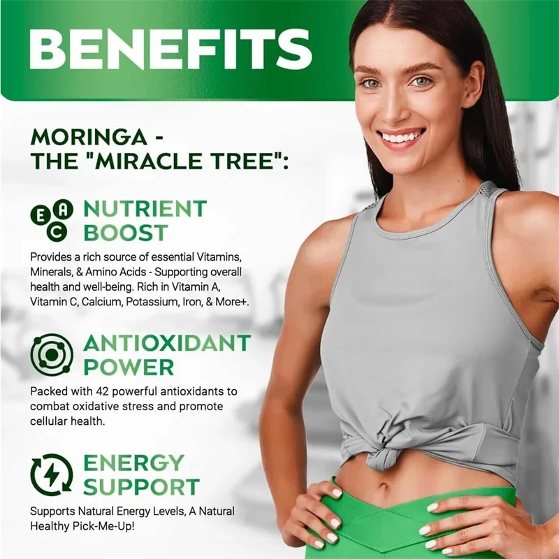 Moringa-capsules - Bevorder de gezondheid van botten, gewrichten en immuunsysteem |   Verbeter de energie, uithoudingsvermogen, concentratie