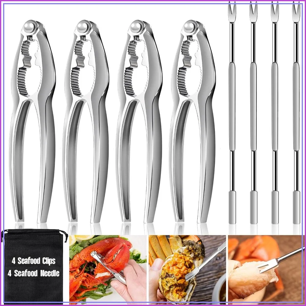 8 Pcs Seafood Cracker & Pick Set - Crab Lobster Tools, Nut Cracker, Stainless Steel, for Boil Supplies