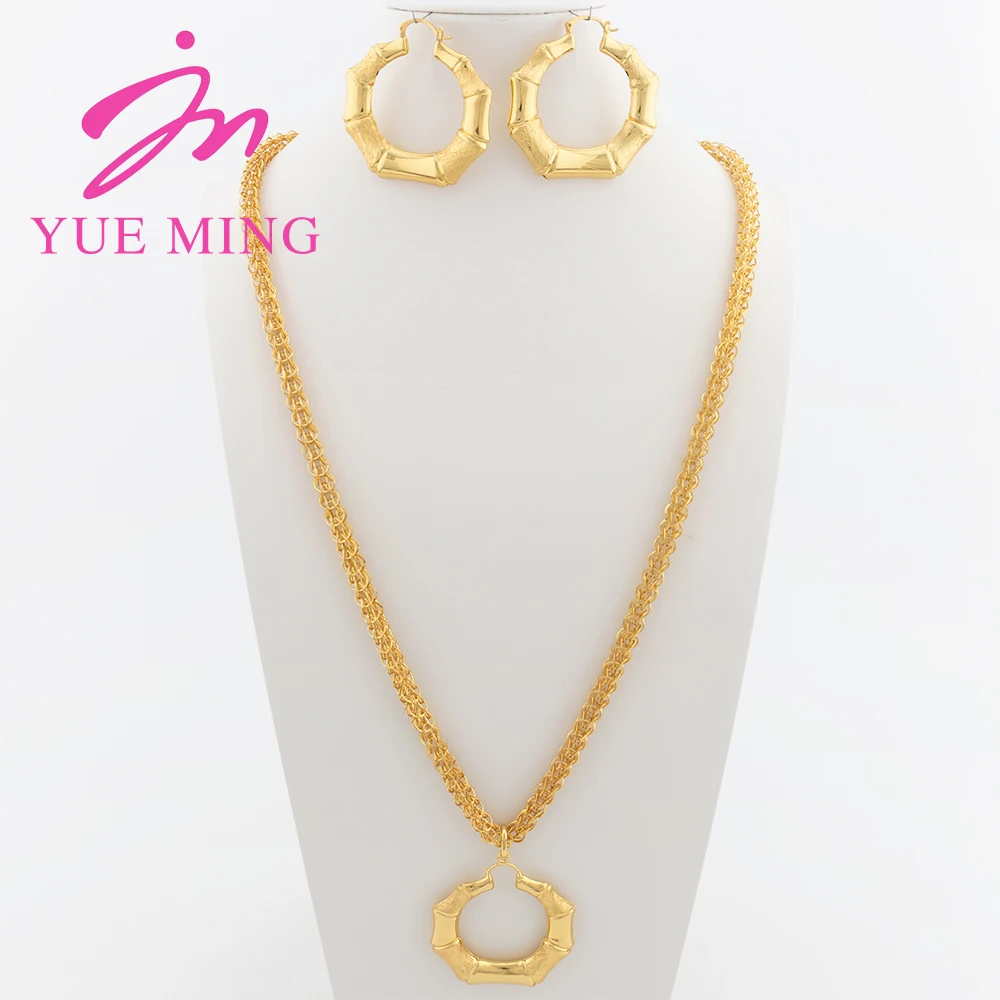 

Fashion Gold Plated Jewelry Sets Bridal 80CM Necklace Bamboo Pendant Hoop Earrings for Women Weddings Gifts Jewellery Accessory