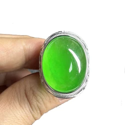 Big Size ovale 20x25mm originale Burma Green Jade China Propitious Cloud 925 Silver Man Ring