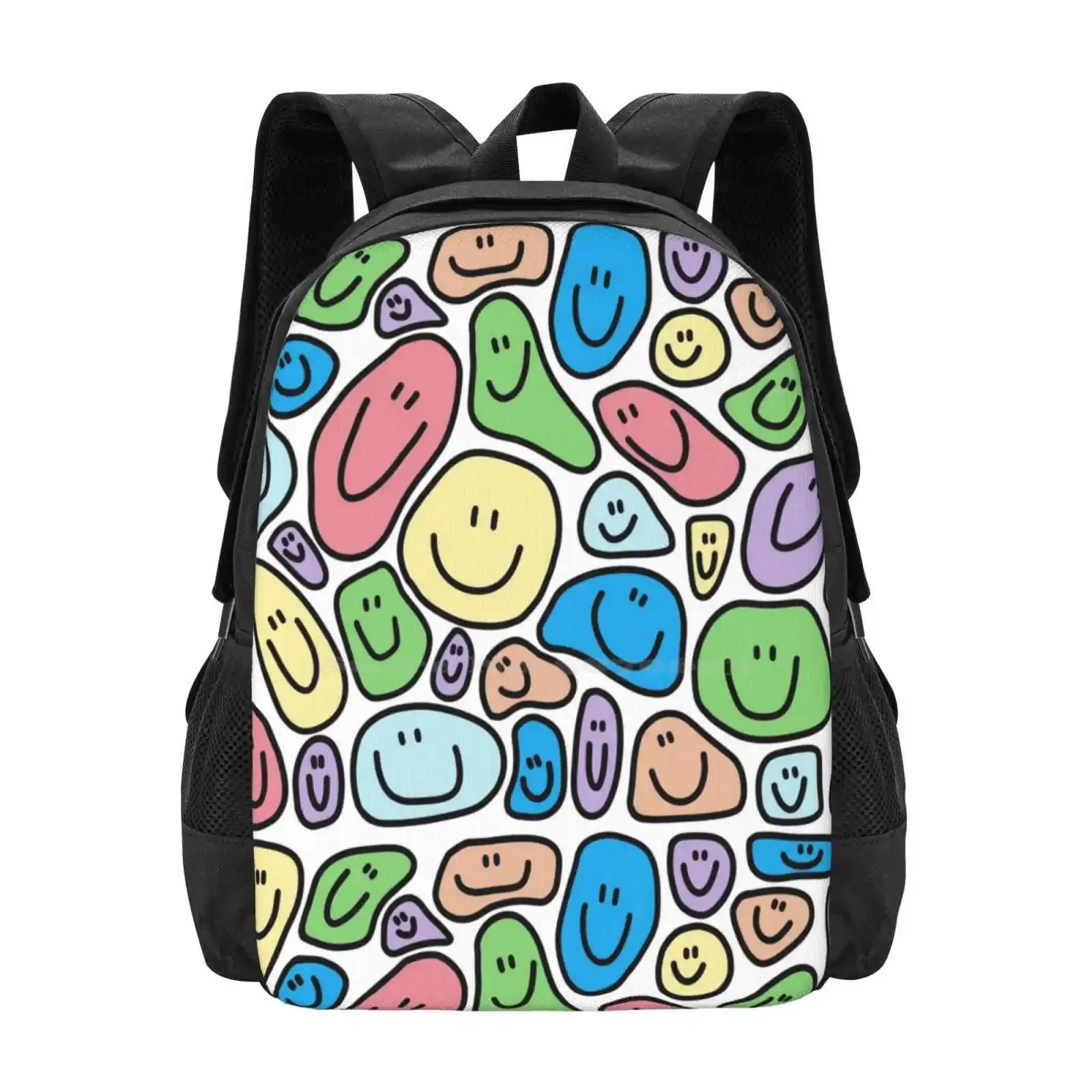 

Faces Pattern Design Bagpack School Bags Colorful Rainbow Smile Happy Groovy Cute Trendy Simple School Dorm Teacher Trippy