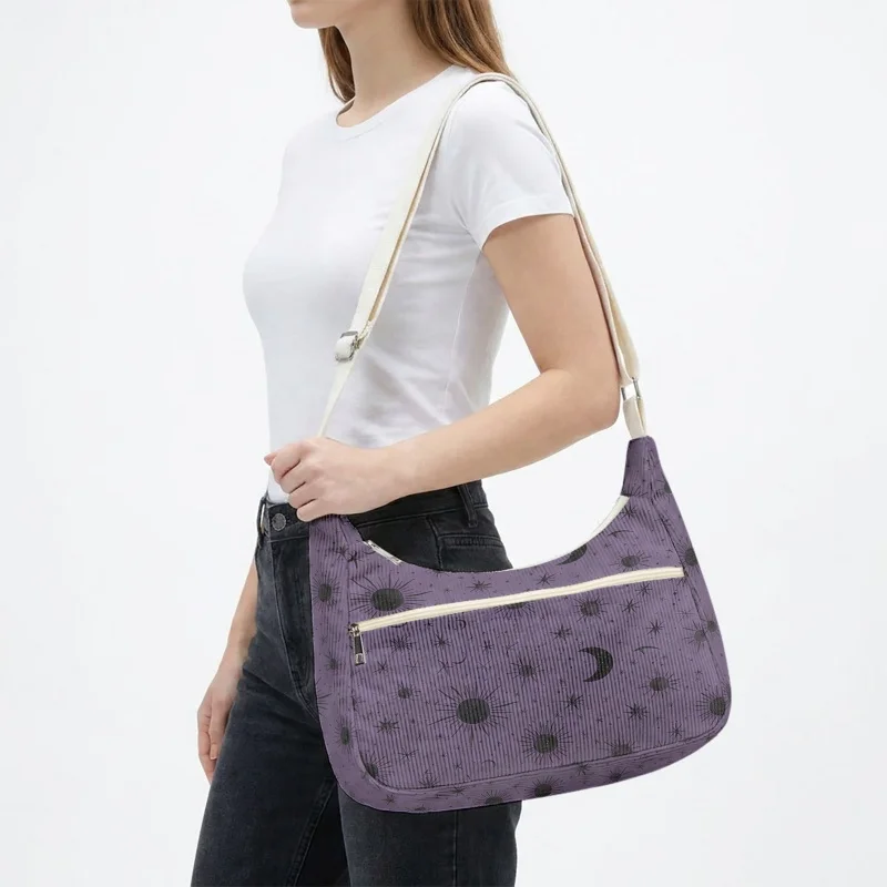 Sun Moon Star Print Hobo Crossbody Bag Adjustable Strap Large Capacity Shoulder Bag For Shopping Travel Daily Use
