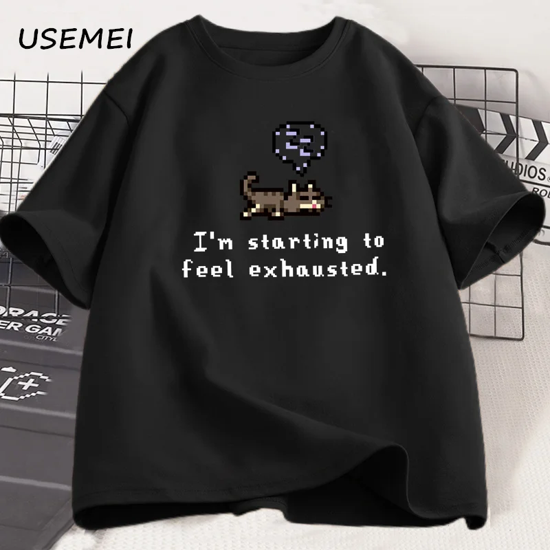 I'm Starting To Feel Exhaustedgraphci T-Shirts Stardew Valley Sleepy Cat Print T-Shirt Gamer Lover Baumwolle Kurzarm T-Shirt – Detail 6
