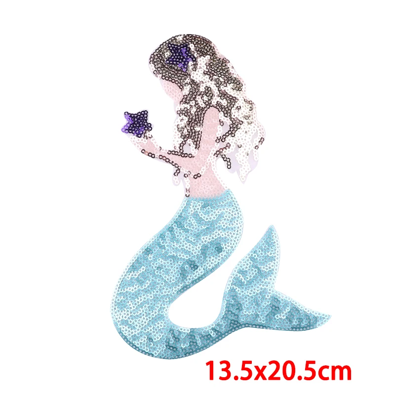 Mermaid Shell Sequins Patches For Clothing Stickers DIY Wngs Sequins Patch Iron On Patches On Clothes Unicorn Sewing Applique