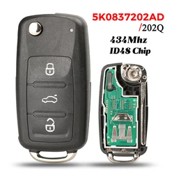 jingyuqin 5K0837202AD/202Q Flip Remote Car Key 434Mhz for VW VOLKSWAGEN Caddy Eos Golf Jetta Polo Scirocco Tiguan ID48 Chip fob