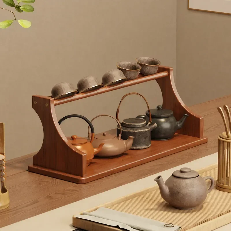 Chinese Style Bogu Shelf Tea Cup Rack Display Stand for Purple Clay Teapot Small Tea Set Storage Organizer for Tea Room Table