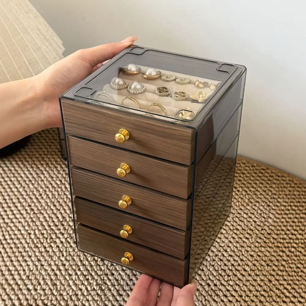 

Large Capacity Jewelry Storage Box 3/5 Layers Detachable Layers Desktop Storage Case Dust-proof Drawer Type