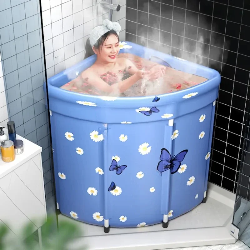 

A Comfortable Triangular Bathtubs Foldable Adult Bath Bucket Artifact Swimming Pool Dual-use Sweat Steam Fan-shaped Bath Barrel