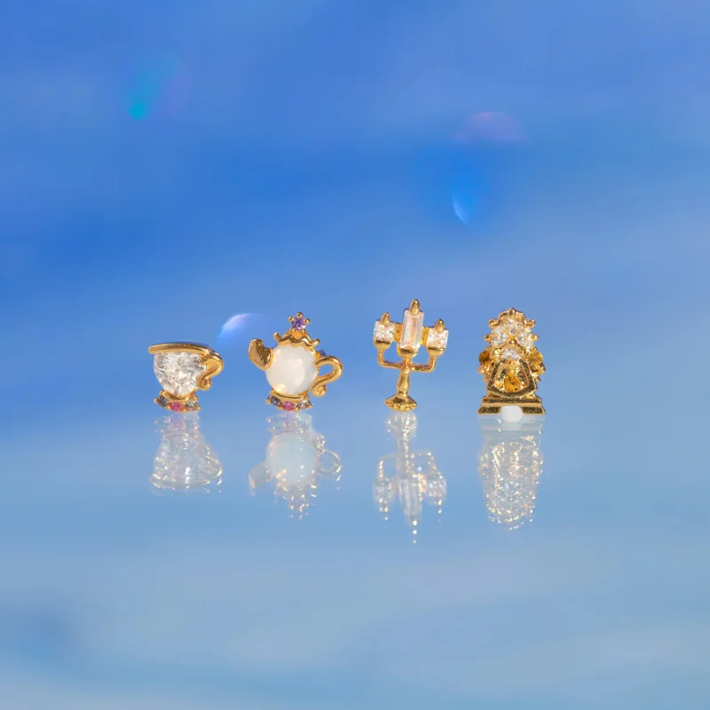 4pcs Anime Peripheral DSN Cartoon Beauty and The Beast Kawaii Teapot Earrings Small Birthday Gift