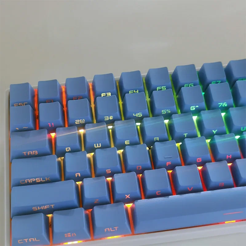 Sky blue side engraved keycaps, character light transmission OEM height PBT micro-matte surface for customized mechanical keyboa