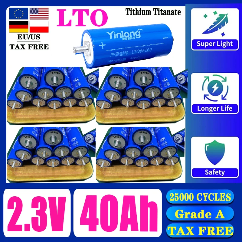 New wholesale 100% original Yinlong LTO 66160 2.3V 40Ah lithium titanate battery DIY 12V 24V 48V car audio solar system