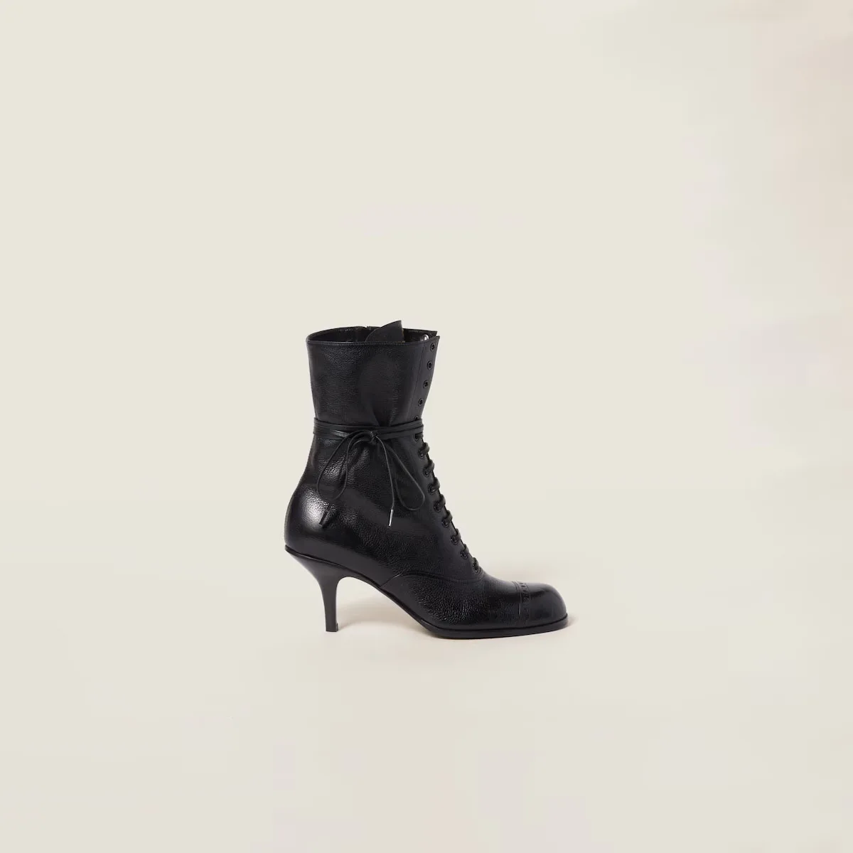 Women's Runway Leather Laced Booties Black