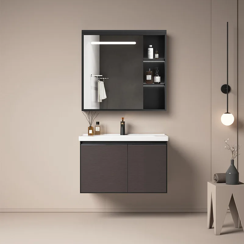 Picture 5: HYS large size thickened bathroom cabinet with stainless steel door panel combination set washbasin left basin