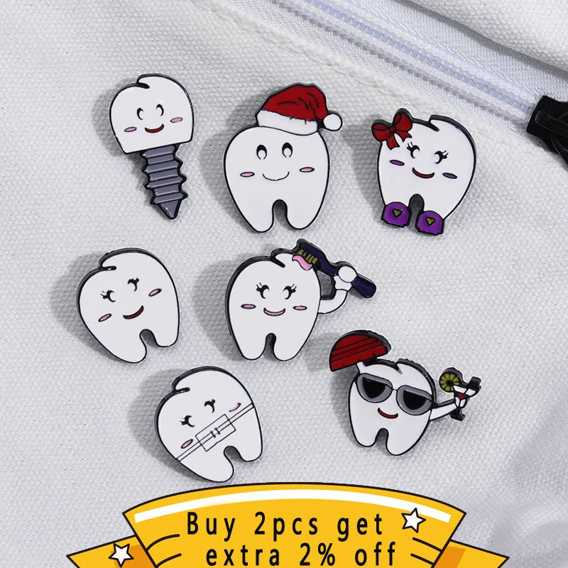 Maintain Oral Health Enamel Pins Custom Smiling Tooth Brooches Lapel Badges Funny Dental Care Jewelry Gift For Kids Friends