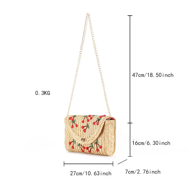 Fruit Pattern Clutch Bags for Women 2024 Rattan Weaving Beach Bag Small Women\'s Purse Handbags Bohemian Female Shoulder Bags