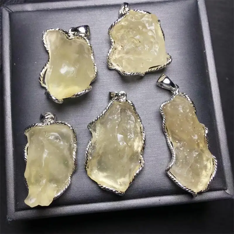 S925 Natural Libyan Meteorite Quartz Freeform Pendant Crystal Polishing Exquisite Girl Jewelry Healing Fengshui Stone Gift