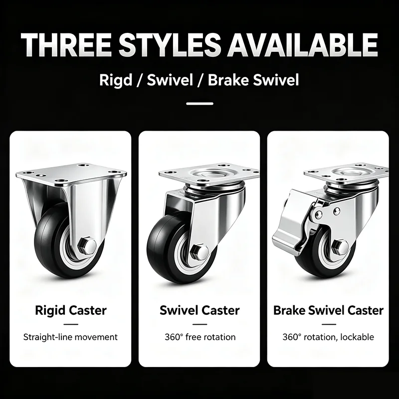304 Stainless Steel PU Casters 4/5 Inch Heavy Duty Fixed Swivel Locking Wheels for Furniture Trolley Cart