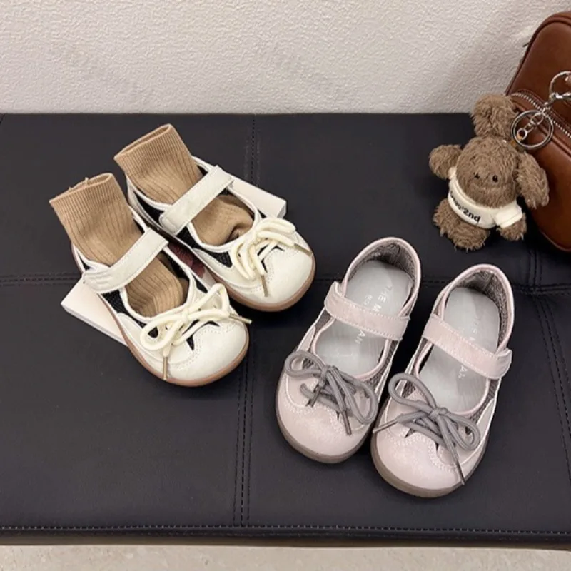 

Girls' Fashion Lace Up Design Shallow Mouth Casual Single Shoes 2025 Autumn Children's Mesh Comfortable Versatile Princess Shoes