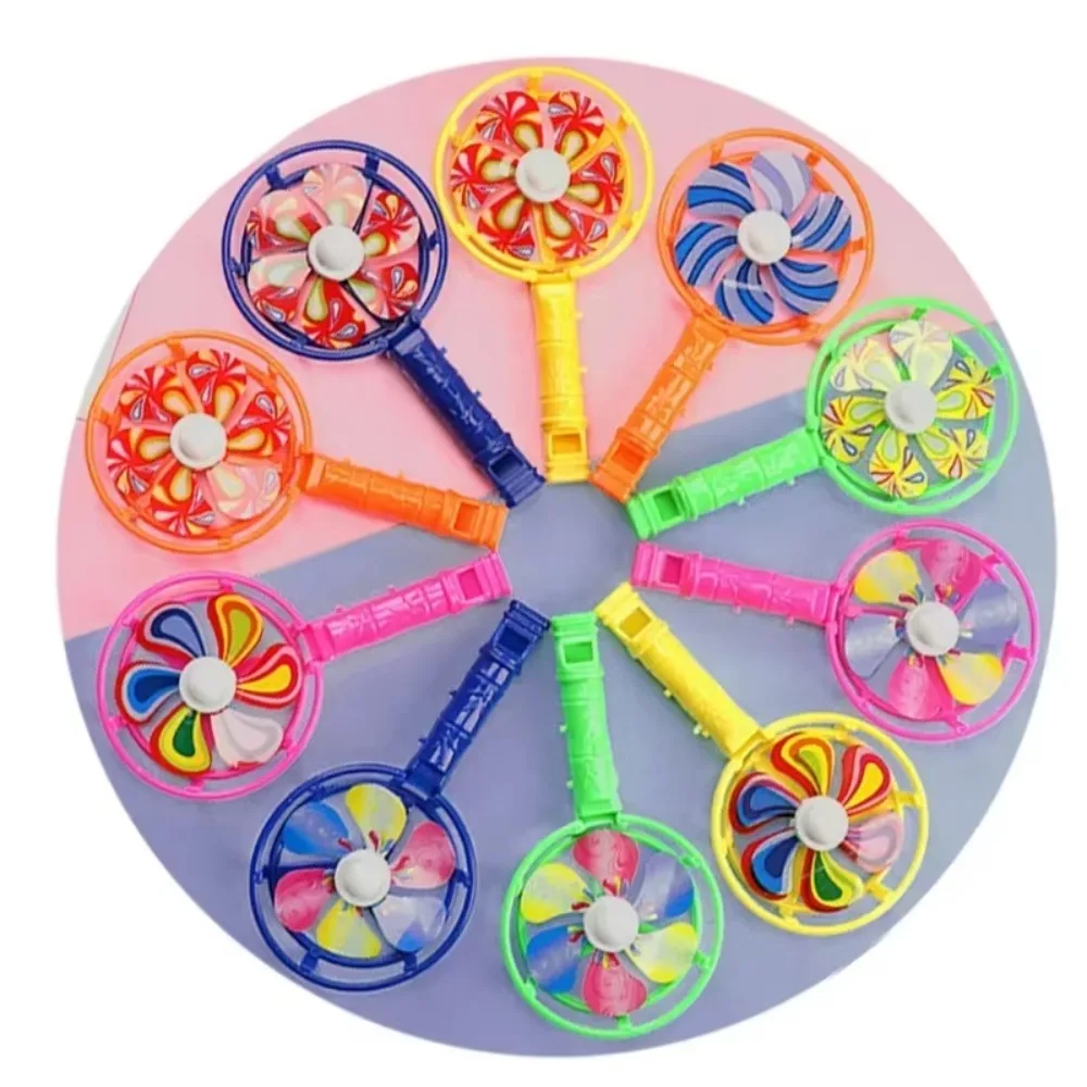 Moulin à vent créatif arc-en-ciel, 10 pièces, poignée sifflante, molette, Spinner à vent, jouets éducatifs rétro couleur bonbon pour enfants