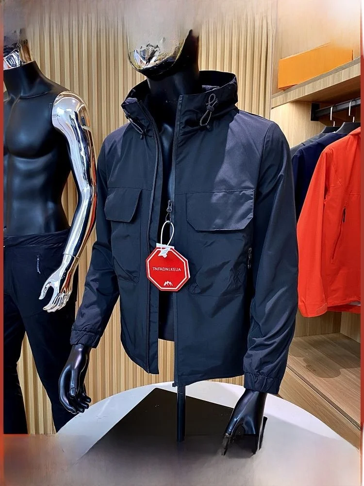 

Outdoor Men's Breathable Me Hooded Jaet Windproof High-End Functionali Autumn New Sle Stand Fit Long Sve Coat