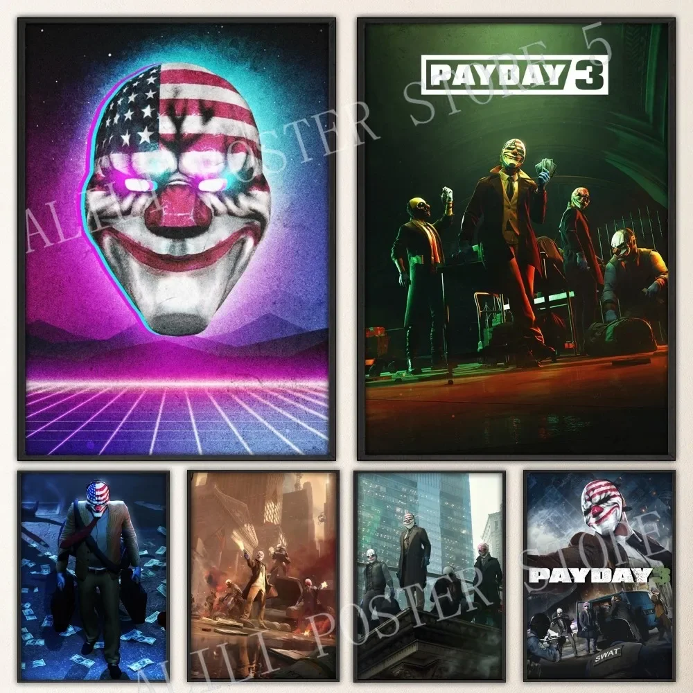 

Game P-Payday 2 3 Poster Vintage Poster Prints Art Home Painting Bathroom Kitchen Bar Accessories Wall Sticker Large Size