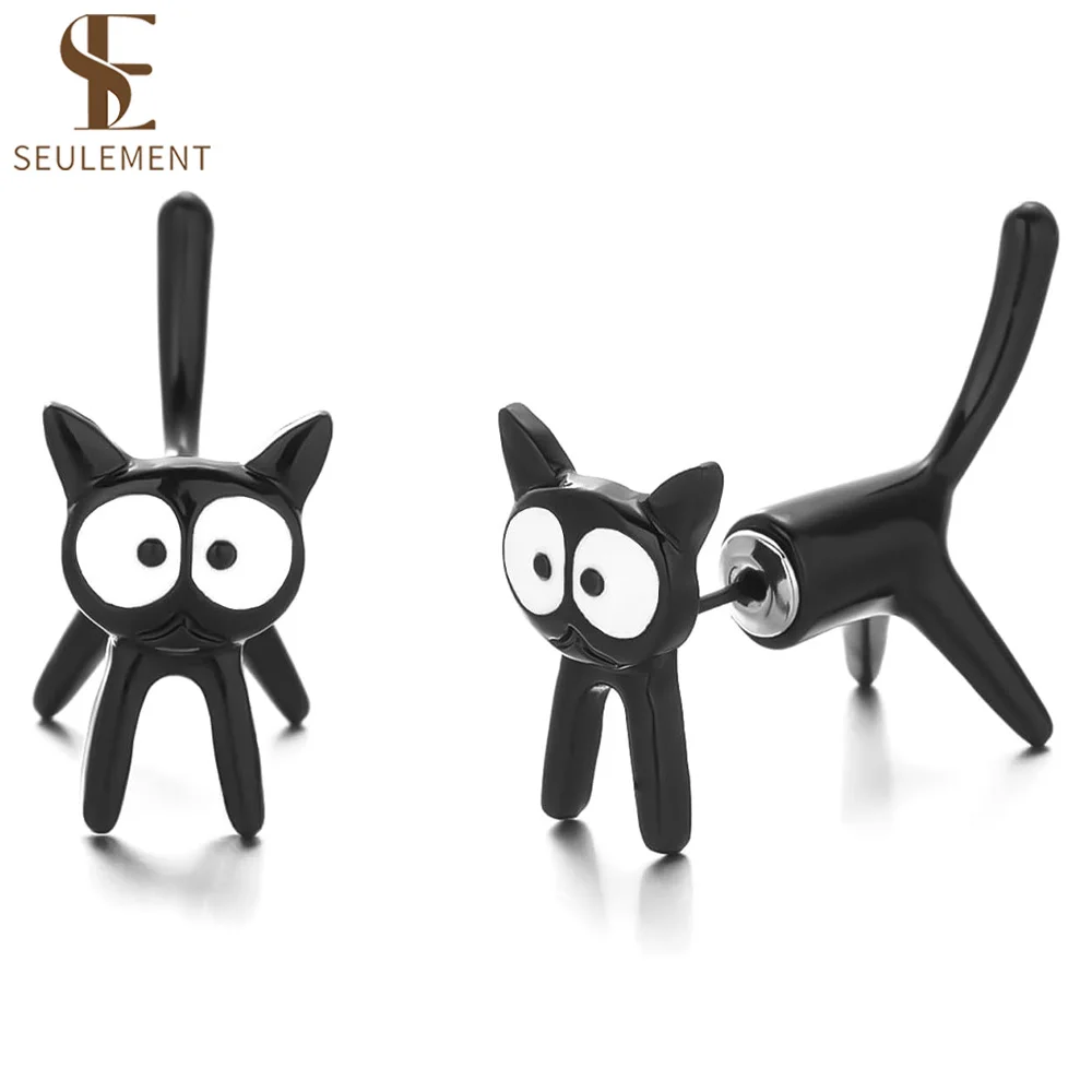 

Seulement Cute Cat Stud Earring for Women Unique Black White Cat Stud Earrings for Women Cat Noir Fun Earrings For Car Lover