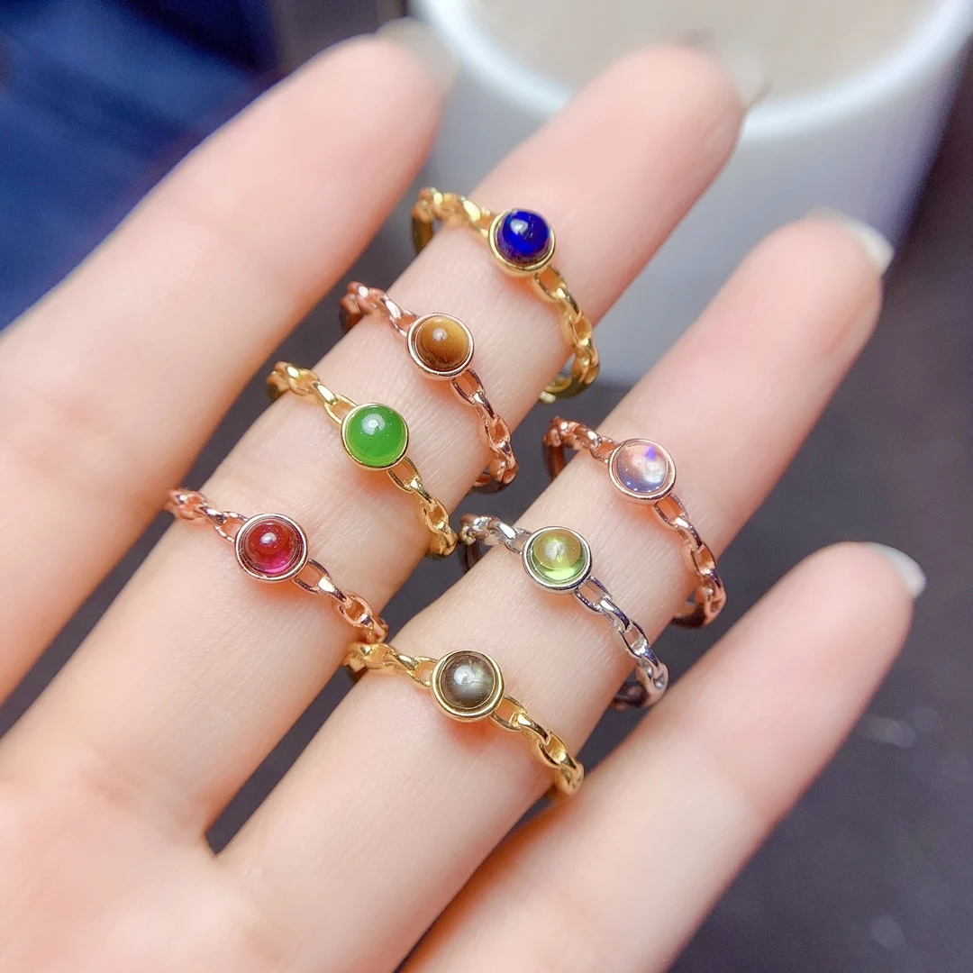 S925 silver ring natural multi-colored gemstone inlaid boutique jewelry light luxury fashion banquet women jewelry