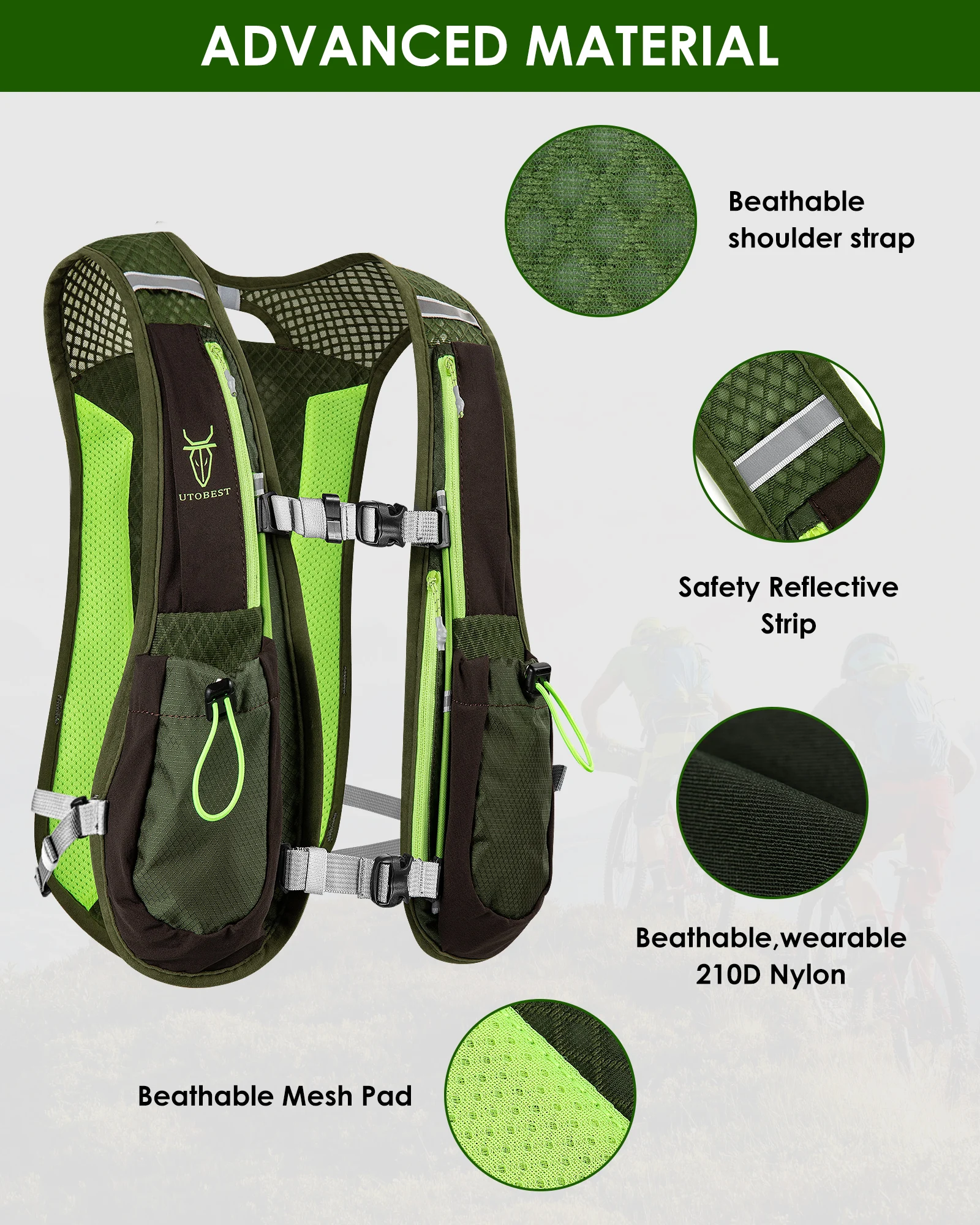 UTOBEST-mochila ultraligera para correr, chaleco de hidratación con vejiga de agua de 1,5 l para bicicleta, Maratón y senderismo, 5l