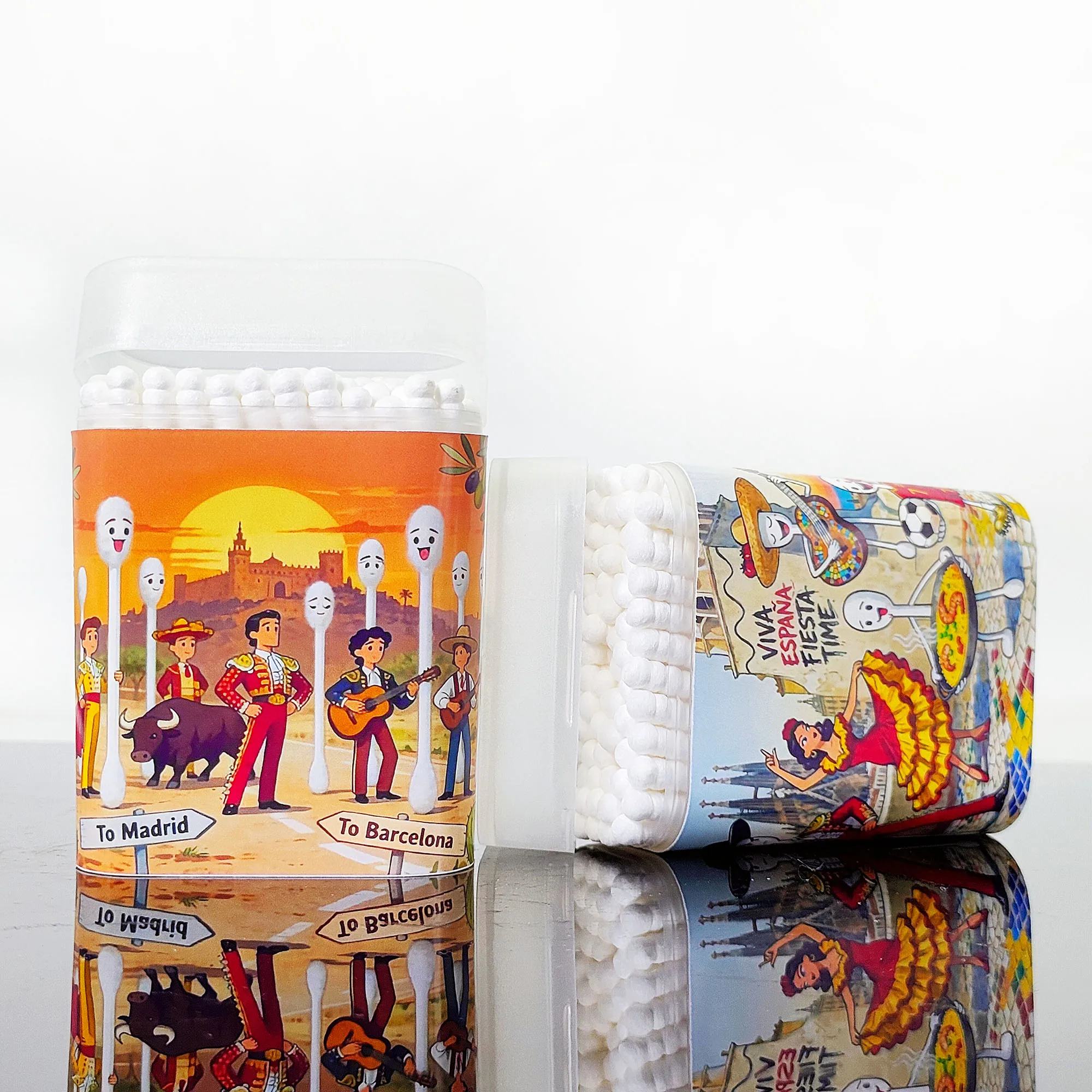 200개 스페인 테마 면봉, 양면 나선형 두꺼운 면봉, 스페인 문화 면봉.