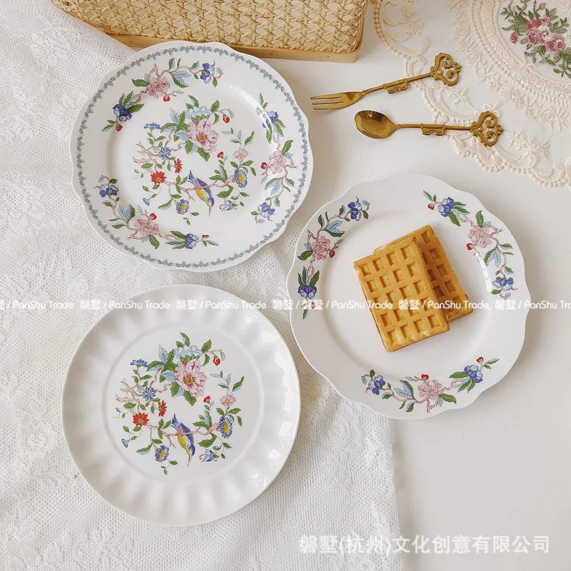 

Flower and bird decorative plate Creative irregular ceramic plate Restaurant household 8-inch dish Dim sum plate