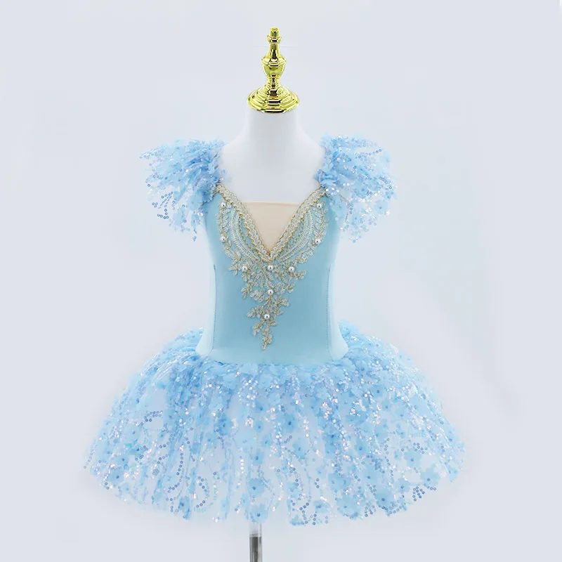 2024 rosa Kinder Ballsaal Kleidung Pailletten Blume Tutus Ballett Kleid für Mädchen modernen Tanz Tutu Kleid Mädchen Ballett Prinzessin Kleid