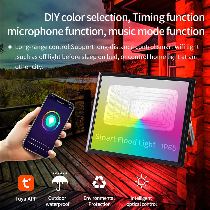 Tuya Smart  Floodlights Led,Smart Home Outdoor Spotlight Downlight RGB Warm Cool Light Remote Smart Life,via Alexa Google Home