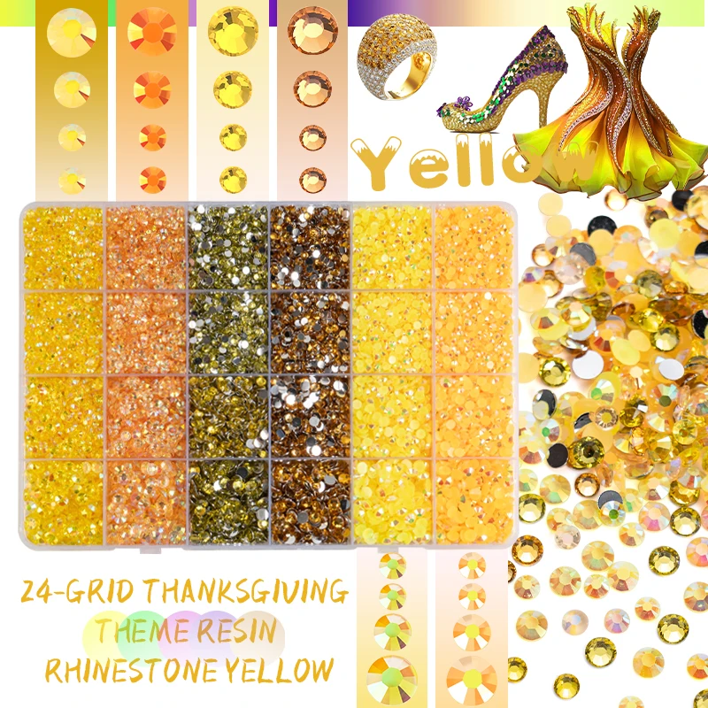 

24-gird Color Series Resin Rhinestone Set Flatback Non Hotfix Crystal For DIY Clothing Nail Festival Art Decoration Accessories
