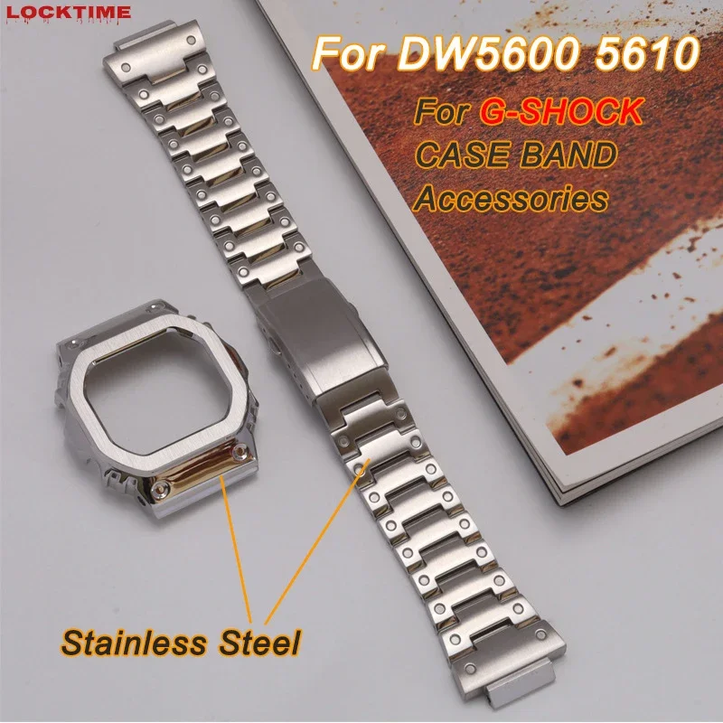 NEW DW5600 5610 G5600E 5600 Metal Bezel Stainless Steel Watchband Case Strap GWB5600 WtachCase Accessories WithTools